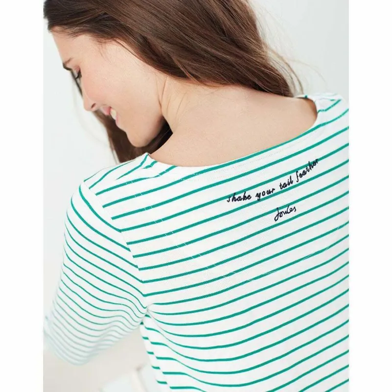 Joules Ladies Embroidered Harbour Green Pheasant Stripe Top-2